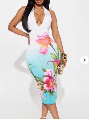 Fashion Nova Lauraline Floral Halter Midi Dress